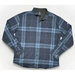Kühl Fugitive Men’s 2XL Soft Flannel Button Up Blue Plaid Shirt Long Sleeve
